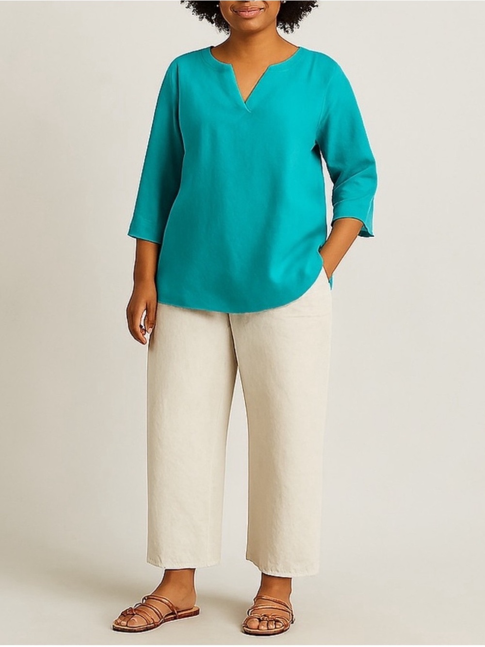 J. Jill 100% Linen Turquoise Tunic Top Size Small